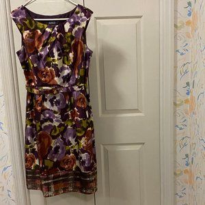 Adrianna Papell Print Purple/Rust Silk Dress
